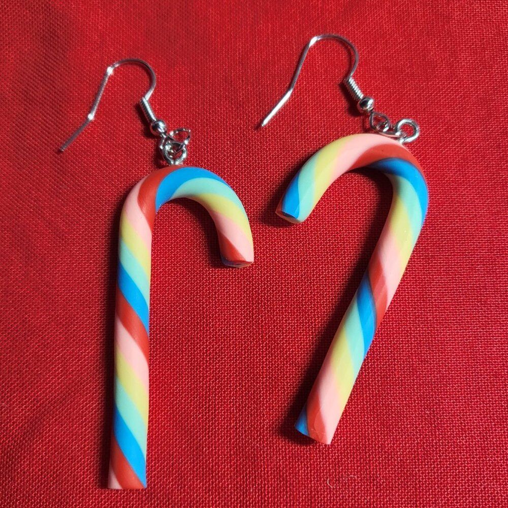 Christmas Rainbow Candy Cane Earrings